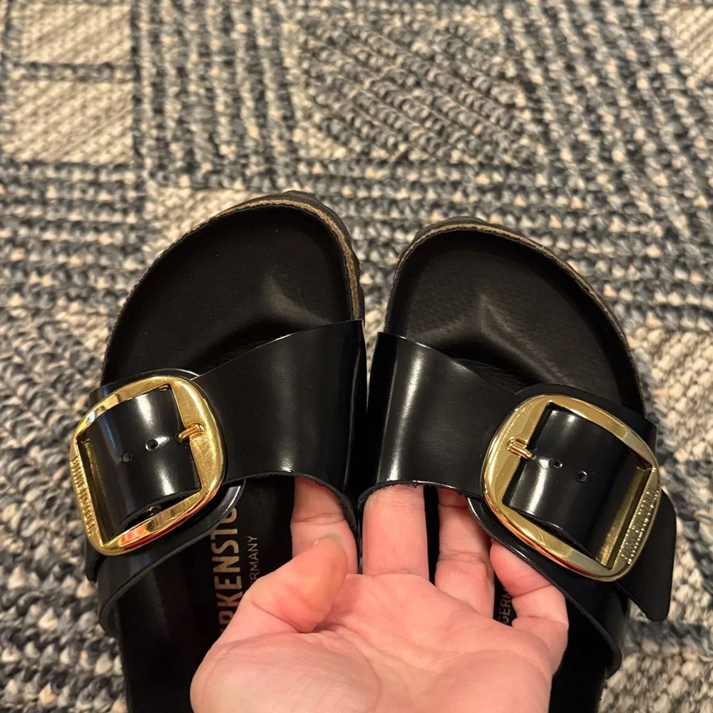 Birkenstock Madrid High Shine Big Buckle Black Sandals Size 36 - Picture 3 of 4